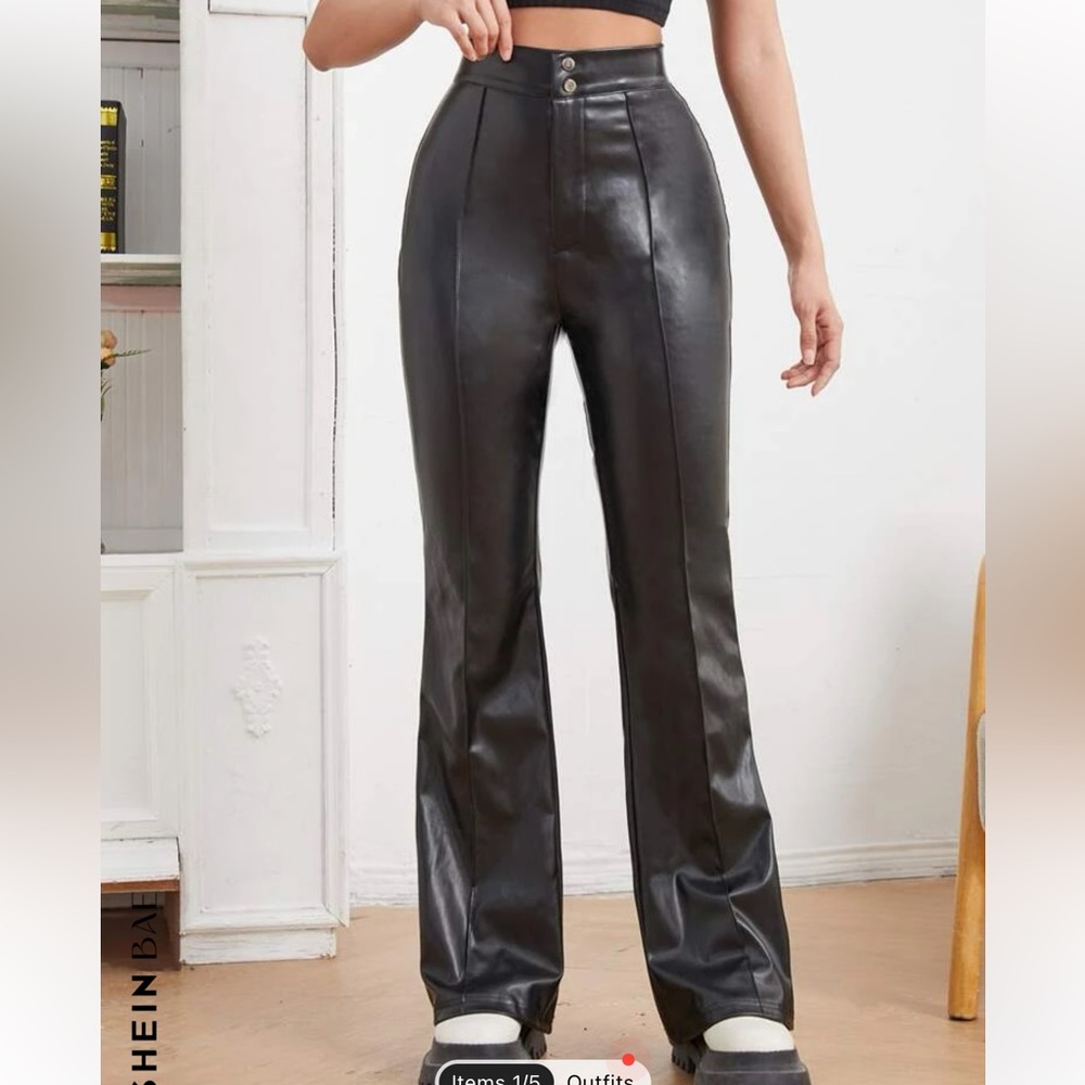 Black Faux leather bootcut pants size medium from SHEIN